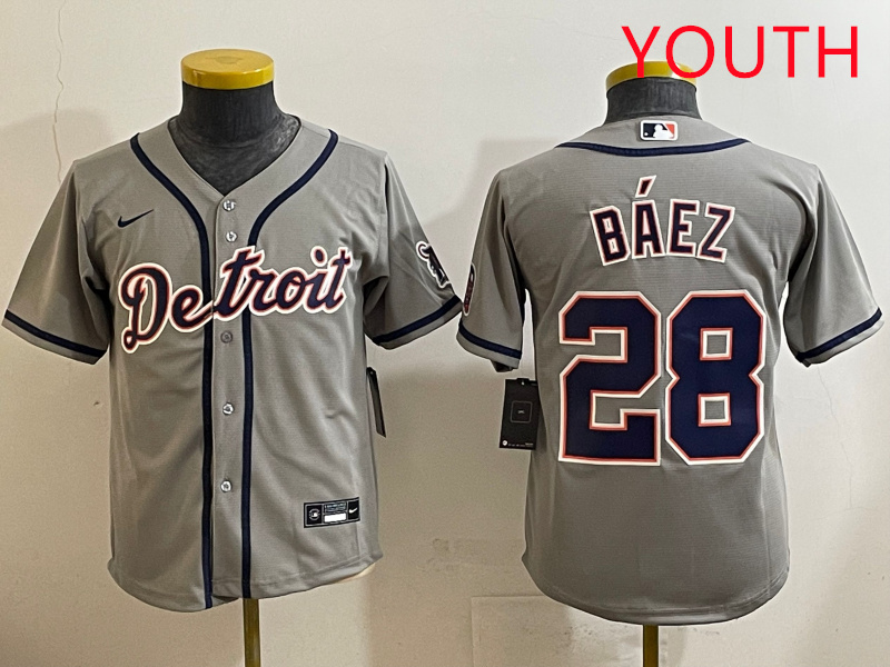 Youth 2025 Detroit Tigers #28 Baez grey Nike MLB jersey style 5->youth mlb jersey->Youth Jersey